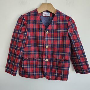 Vintage 1970s Red Plaid Kids Wool Blazer Jacket. Tag size 5.In excellent...